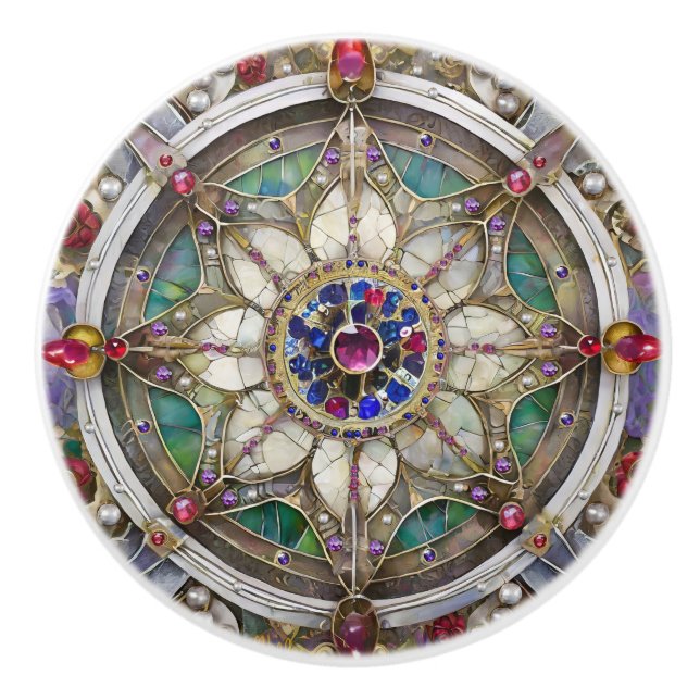Bouton De Porte En Céramique Ruby, Amethyst, Sapphire et Pearl Mandala (Devant)