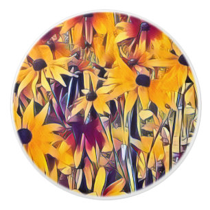 BOUTON DE PORTE EN CÉRAMIQUE RUDBECKIAS