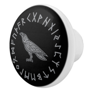 Bouton De Porte En Céramique Runes de mythologie de Viking de corneille d'Odin