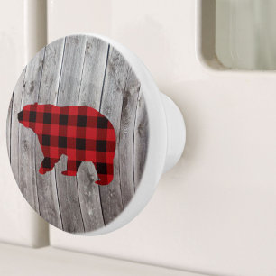 Bouton De Porte En Céramique ruodland barn wood red buffalo plaid bear