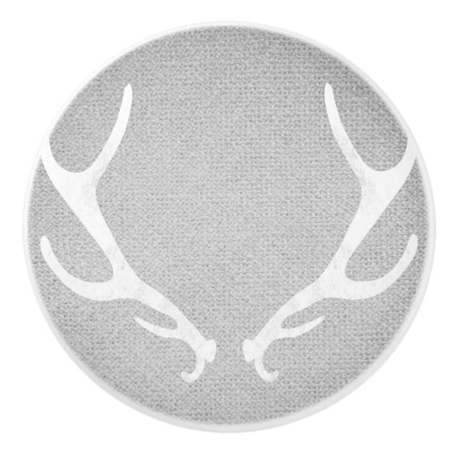 Bouton De Porte En Céramique Russe Blanc & Gris Cerfs Antlers Burlap Pays (Devant)
