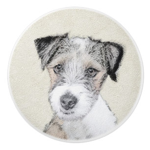 Bouton De Porte En Céramique Russell Terrier Peinture rugueuse - Art Chien orig
