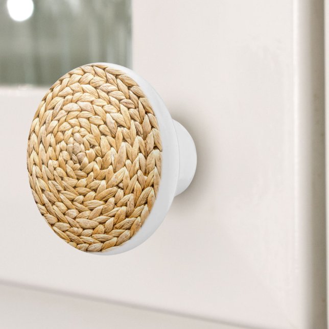 Bouton De Porte En Céramique Rustic Beach Tropical Island Woven Wicker (Rustic Beach Tropical Island Woven Wicker Ceramic Knob)