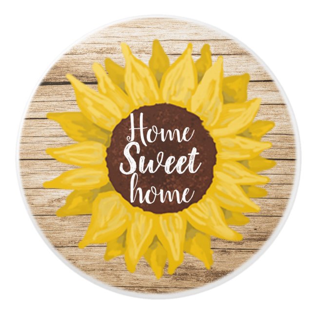 Bouton De Porte En Céramique Rustic Home Sweet Home Tournesol (Devant)