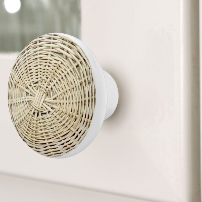 Bouton De Porte En Céramique Rustique Boho Beach Tropical Island Woven Wicker (Rustic Boho Beach Tropical Island Woven Wicker Ceramic Knob)