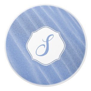 Bouton De Porte En Céramique Sable Bleu Rides Monogramme Ceramic Tige