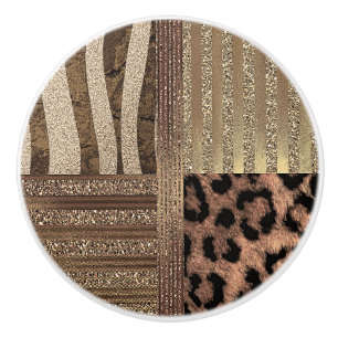 Bouton De Porte En Céramique Safari Chic Jungle Félin Doré Moderne Étincelle