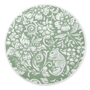 Bouton De Porte En Céramique Sage Green White Garden Animaux Floral    PatternC