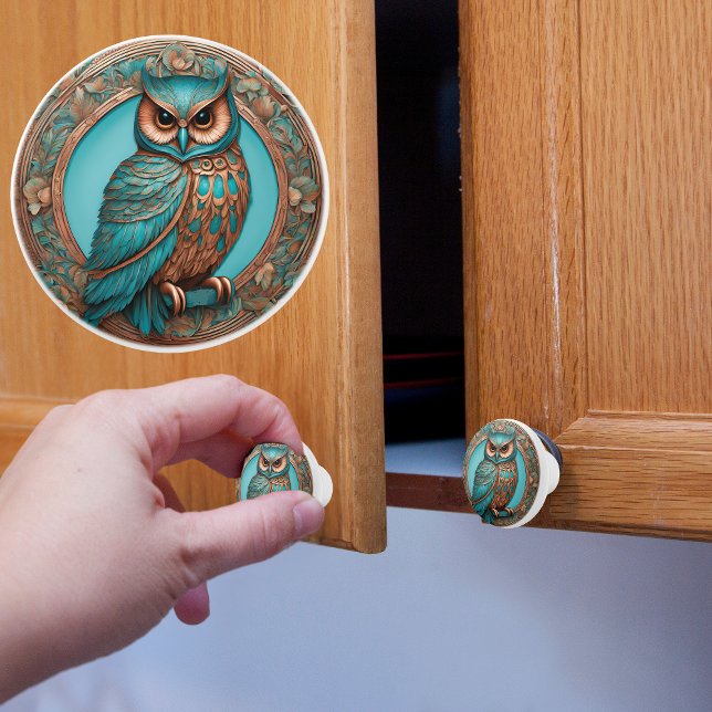 Bouton De Porte En Céramique Sage Hibou Turquoise (Créateur téléchargé)