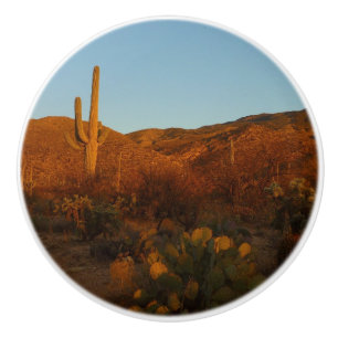 Bouton De Porte En Céramique Saguaro Sunset I Arizona Désert Paysage