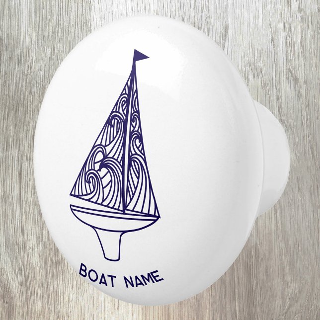 Bouton De Porte En Céramique Sailing Personalized Boat Name (Personalized sailing boat yacht boat name ceramic door pull or knob for boat, beach or lake house)