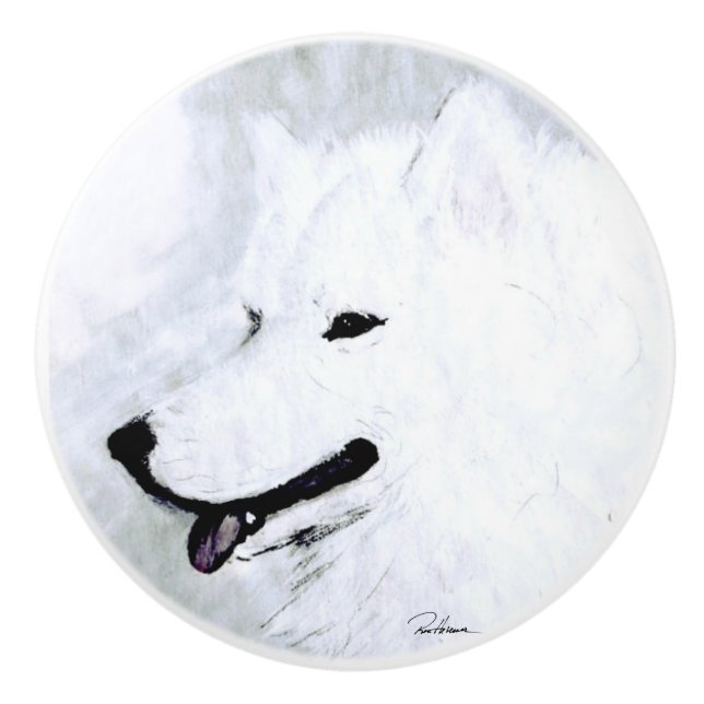 Bouton De Porte En Céramique Samoyed (Devant)