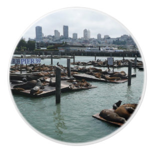 Bouton De Porte En Céramique San Francisco et Otaries de Pier 39 Ciel de la Vil