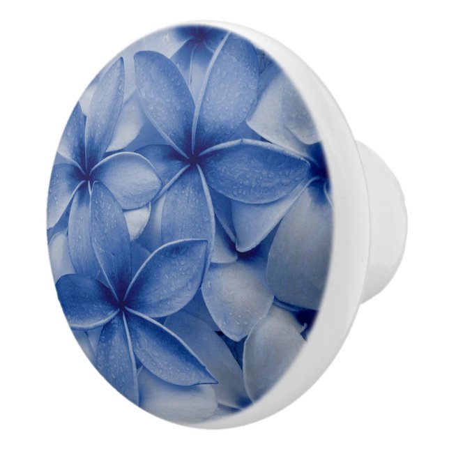 Bouton De Porte En Céramique Sapphire et fleurs azur (Droite)