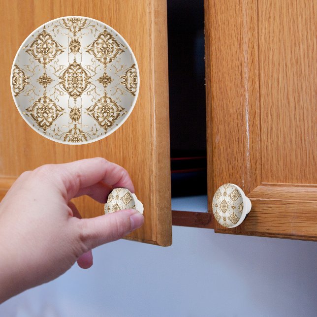 Bouton De Porte En Céramique Satin or et blanc (Créateur téléchargé)