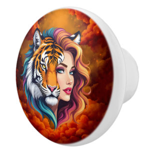 Bouton De Porte En Céramique Sauvage intérieur – Déesse de l'esprit du tigre.