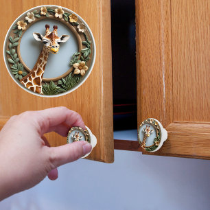 Bouton De Porte En Céramique Savannah Gaze Giraffe