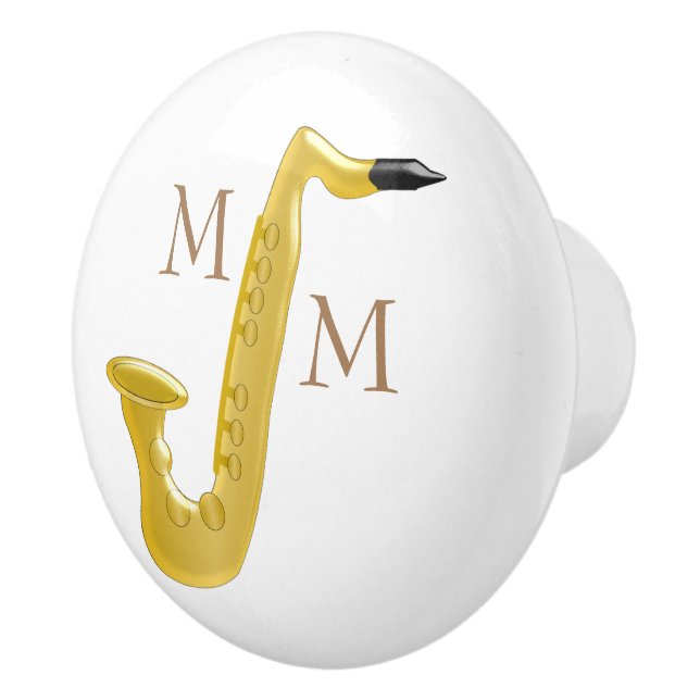 Bouton De Porte En Céramique Saxophone décoré d'un monogramme (Droite)