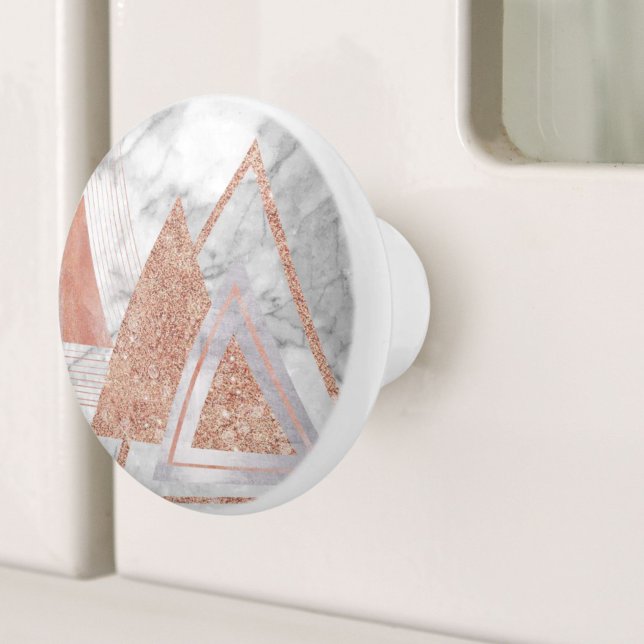 Bouton De Porte En Céramique scandinave chic rose or géométrique marbre blanc (scandinavian chic rose gold geometric white marble ceramic knob)