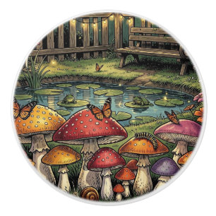 Bouton De Porte En Céramique Scène de forêt Cottagecore   Champignons fantaisis