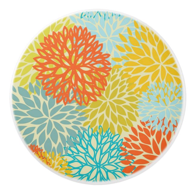 Bouton De Porte En Céramique Schéma floral 3 (Devant)