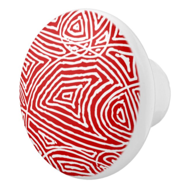 Bouton De Porte En Céramique Scribbleprints Red Motif 2 Knob (Droite)