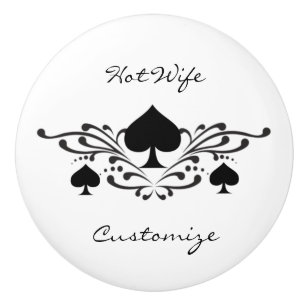 Bouton De Porte En Céramique Scroll Black Spades de style tatouage Thunder_Cove