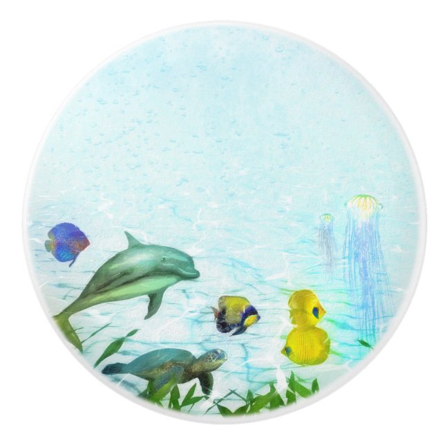 Bouton De Porte En Céramique Sea Animaux Beach Aquarelle personnalisée (Devant)