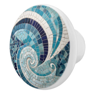 Bouton De Porte En Céramique Sea Swirl Beach Wave Océan Abstrait Blue Mosaic