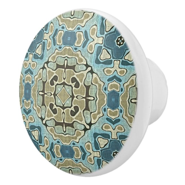 Bouton De Porte En Céramique Seafoam Green Turquoise Blue Ochre Ethnic Tribu Ar (Droite)