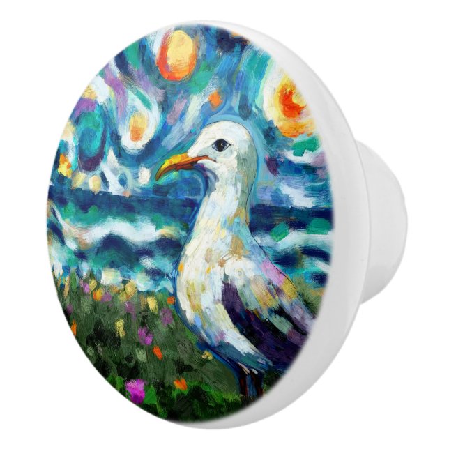 Bouton De Porte En Céramique Seagull Van Gogh Style Plage Sky Blue Nautique (Droite)