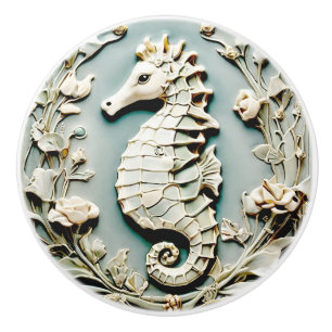 Bouton De Porte En Céramique Seahorse Art Nouveau Faux Relief Face à la Monnaie