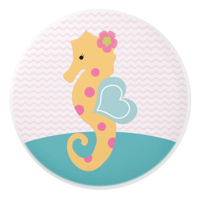 Bouton De Porte En Céramique Seahorse Nursery Drawer Pull Knows (Devant)
