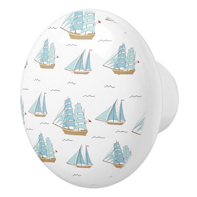 Bouton De Porte En Céramique Seatime été Cute yachts avec voile (Droite)