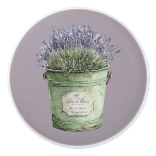 Bouton De Porte En Céramique Seau vert fleurs de lavande