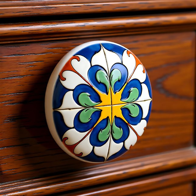 Bouton De Porte En Céramique Sérénade Sunburst Azulejo (Sunburst Serenade Azulejo Ceramic Knob)