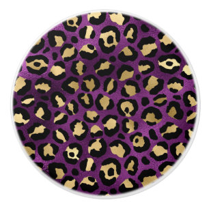 Bouton De Porte En Céramique Série Purple and Gold Leopard Design 1