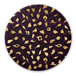 Bouton De Porte En Céramique Série Purple and Gold Leopard Design 2