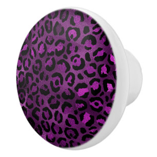 Bouton De Porte En Céramique Série Purple and Gold Leopard Design 3