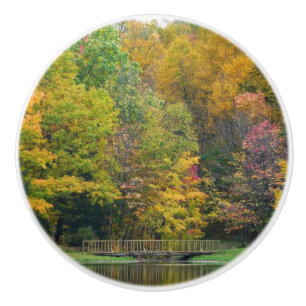 Bouton De Porte En Céramique Seven Springs Fall Bridge II Autumn Paysage