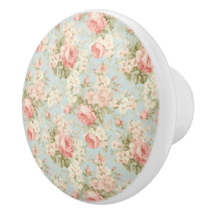 Bouton De Porte En Céramique Shabby Chic Floral Vintage Victorien Roses Rose