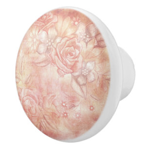 Bouton De Porte En Céramique Shabby Chic Look rose & Peach Floral Decoupage