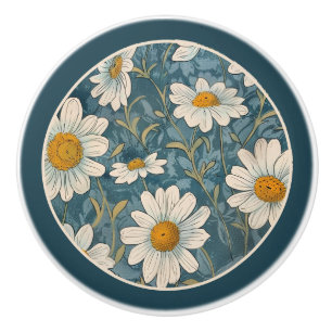 Bouton De Porte En Céramique Shasta Daisy, Art Nouveau Bordé