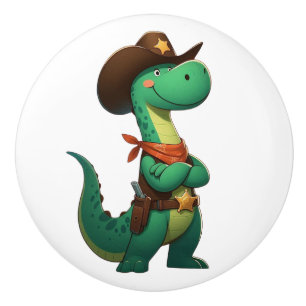 Bouton De Porte En Céramique Shérif de dinosaure mignon/cowboy