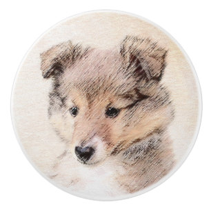 Bouton De Porte En Céramique Shetland Sheepdog Puppy Peinture Chien original ar