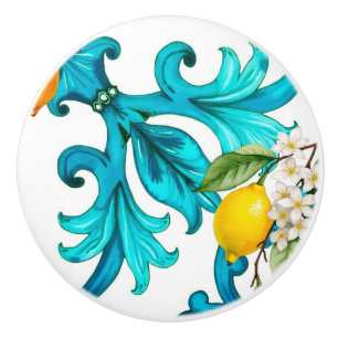 Bouton De Porte En Céramique sicilien, été, citron, mosaïque, bleu,
