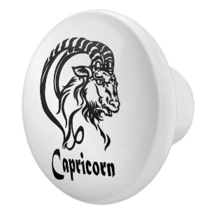Bouton De Porte En Céramique Signe du zodiaque Capricorne et symbole en argent