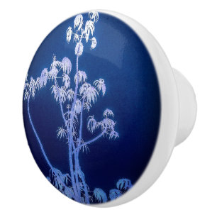 Bouton De Porte En Céramique Silhouette Arbre En Blues Royal Tirage En Céramiqu