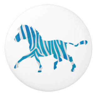 Bouton De Porte En Céramique Silhouette bleue et blanche Zebra