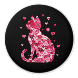 Bouton De Porte En Céramique Silhouette Chat Floral ArtFaux Toile Enveloppée Im